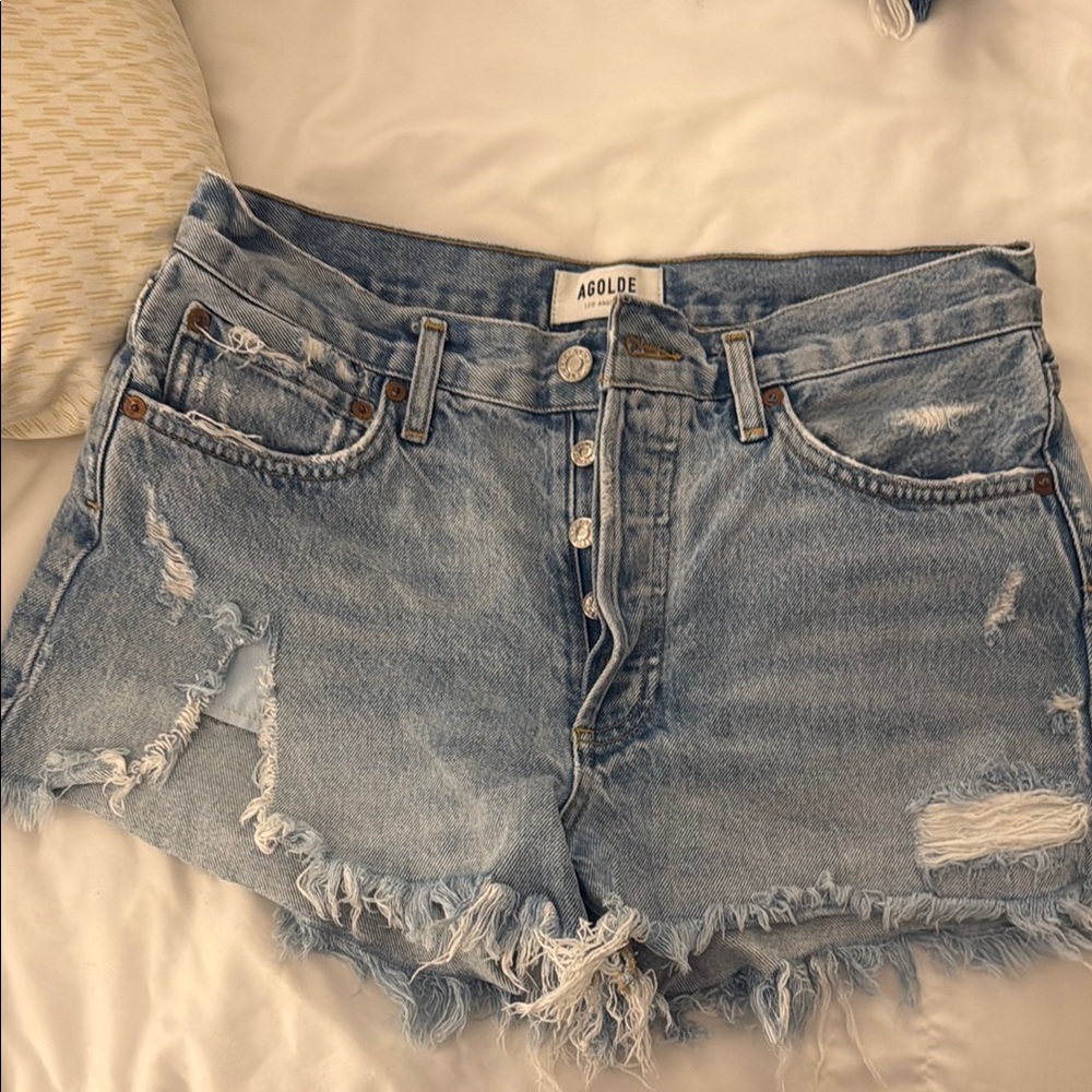 AGOLDE Women's Distressed Denim Shorts - Blue